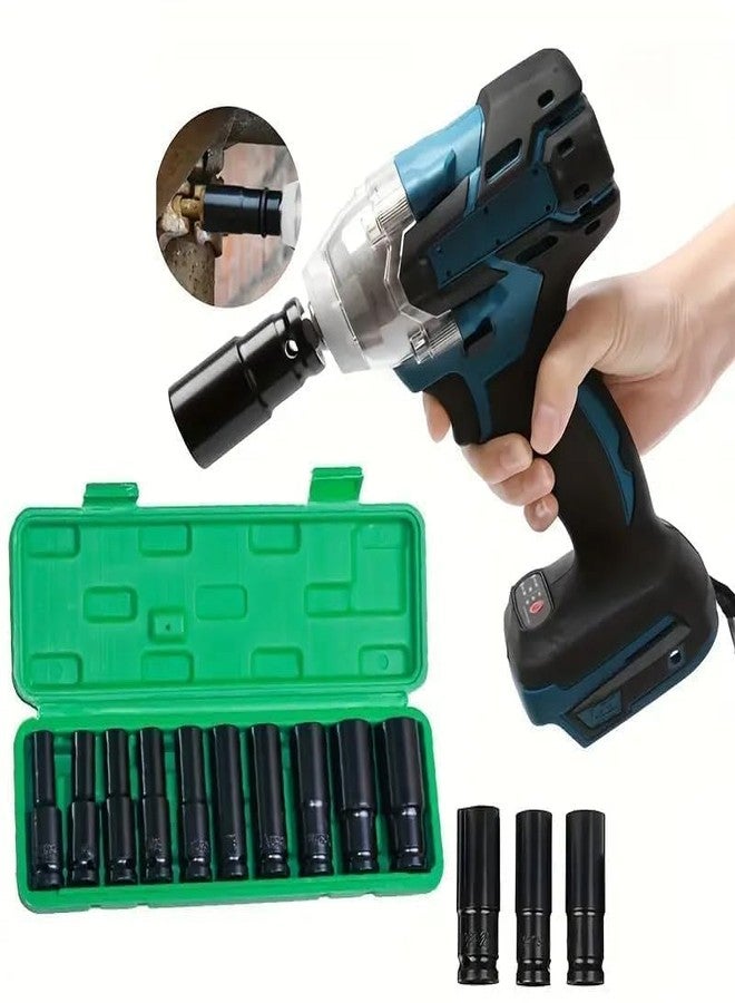 Jaccfy مجموعة مفاتيح ربط صدمية سداسية عميقة 78 مم بمقبض مربع 1/2 بوصة من جاكفي، 6 نقاط، مقاسات مترية قياسية، فولاذ CR-V من 10 مم إلى 24 مم (مجموعة مفاتيح ربط صدمية 10 في 1) (أخضر) - Image 3